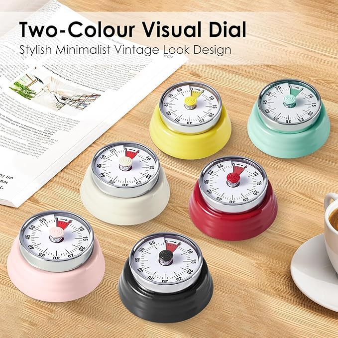 Visual Timer, Teeloray 60-Minute Countdown Timer, Kitchen Timer with Magnetic Base, Mechanical Clockwork, Ringer Alert, Time Management Tool for Children and Adults, Study/Work/Cooking (Mint Green)
