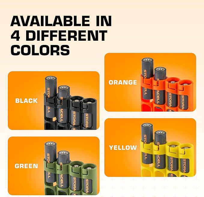 AA Battery Storage Caddy by Storacell, Black, Holds 4 Batteries (Not included)