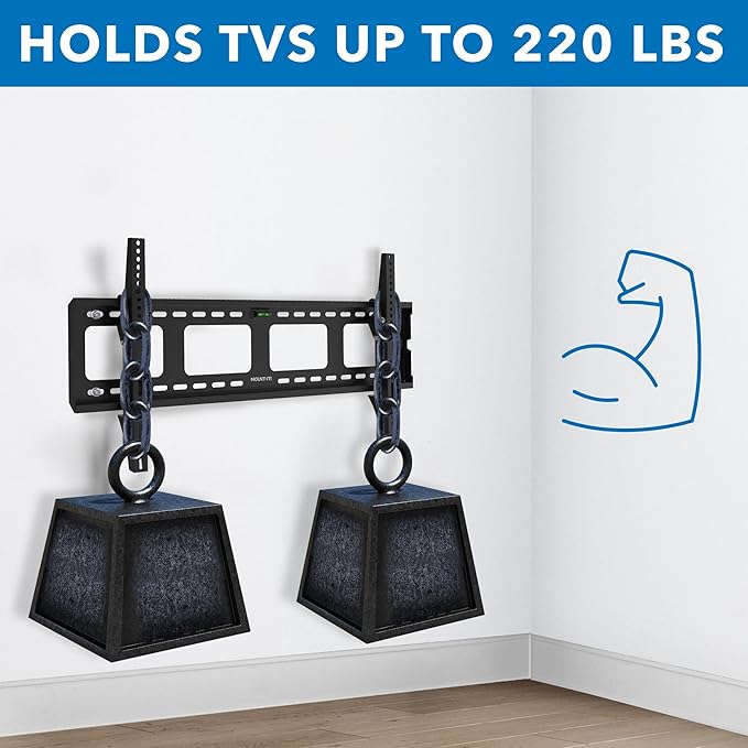 Mount-It! Low-Profile Tilt TV Wall Mount | Ultra-Slim Bracket for 43-90 Inch TVs | Downward Tilt for Anti-Glare | Heavy-Duty Steel Holds 220 lbs | VESA 800x600 | Stud & Concrete Installation