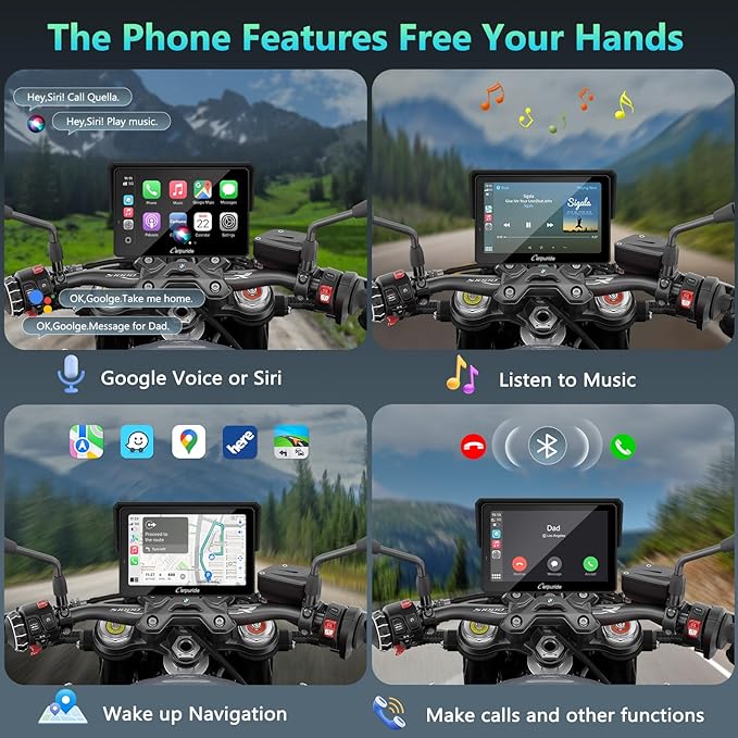 CARPURIDE W502BS PRO for BMW Motorcycle CarPlay & Android Auto Dual Bluetooth, 5" Waterproof GPS Navigation Screen, Data Reading, Native Wonder, TPMS, Light Sensor, Music Sharing, Intercom