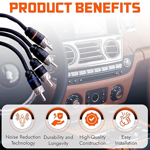 Elite Audio Premium Series 15ft. 4-Channel Car Audio RCA Cable – Double Shielded, Oxygen Free Copper, Noise Reducing Audio Cable for Amplifiers, Subwoofers, Speakers, and Processors – PRM415