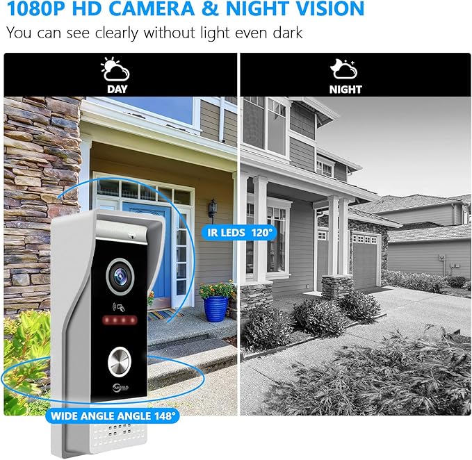 Wired Smart Video Apartments Intercom System,10 Inch Monitors with 1080P Doorbell Camera,3-in-1 Unlocking,TUYA WiFi Door Phone Kits, Ideal for Villas & Homes (1 doorbell + 1 Monitor)