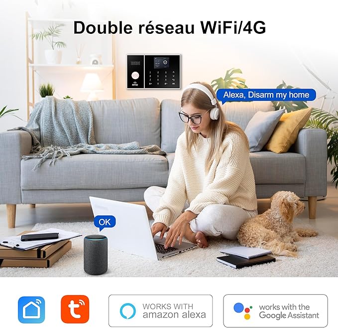 XUK Wireless 4G/GSM/Wi-Fi Security System for Home/Apartment, Smart Security Alarm with Door/Window Sensors, PIR Motion Detector, Compatible with Alexa/Google Home, Easy Installation (13pcs Set)