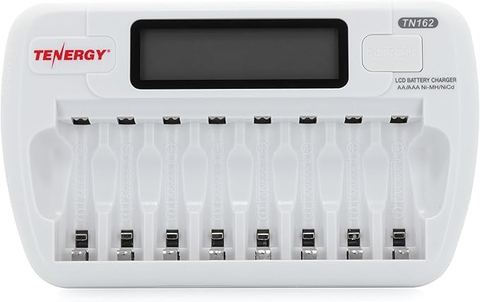 Tenergy TN162 8-Bay Smart LCD Battery Charger for Rechargeable AA/AAA NiMH/NiCd Batteries