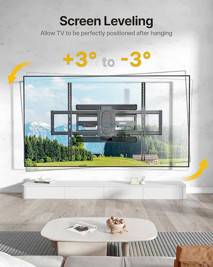 monTEK Heavy Duty Full Motion TV Wall Mount for 43–100 Inch TVs Pre-Assembled Bracket with Tool-Free Tilt Swivel & Extension Max VESA 800x600, 150lbs 4X Strength Tested Fits 16/18 Inch Studs, HW1276BK
