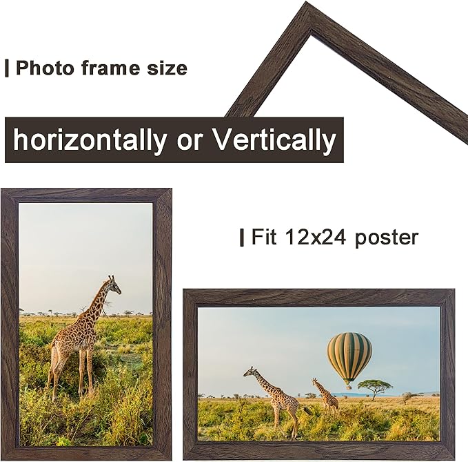 TKYGU 12x24 Picture frame Set of 3,Wooden frame 12x24 Wall Gallery Poster Photo frame walnut 12 by 24 Photos Posters frame -wedding best gift
