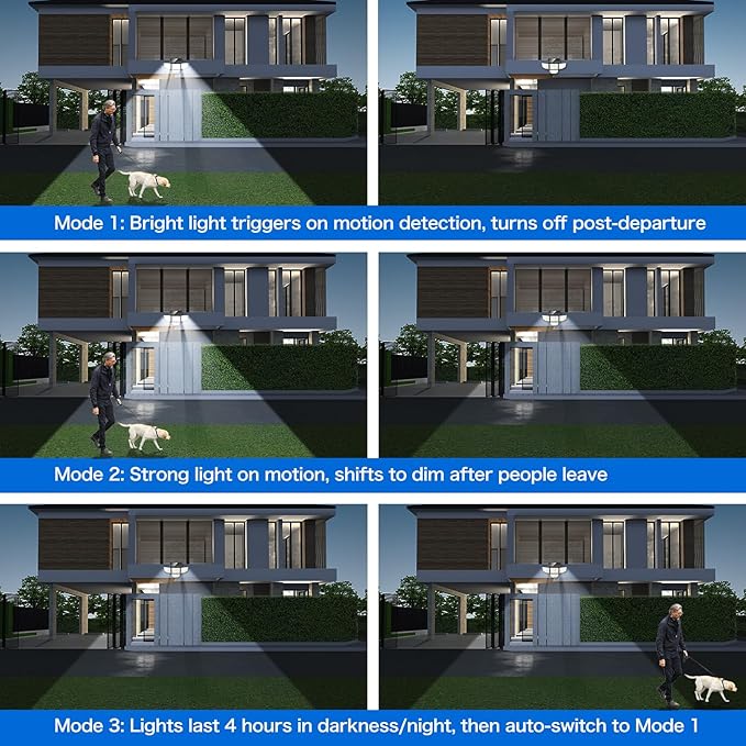 Adewalk 3000LM Solar Outdoor Lights - 2Packs 188 LED Security Lights with Remote Control, 4 Heads Motion Sensor Lights, IP65 Waterproof 270° Wide Angle Flood Wall Lights for Home Darkroom Backyard