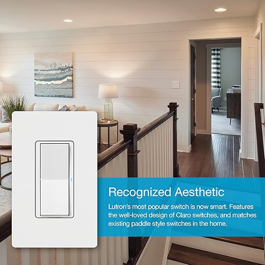 Lutron Claro Smart Light Switch for Caseta Lighting, for LED Lights, Fans, 5 Amp, Single-Pole/3-Way, Neutral Required, DVRF-5NSS-WH-3, White, 3 Pack