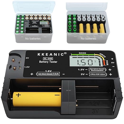 Battery Tester with Battery Organizer Storage Case,Professional Digital Battery Checker with LCD Display for Household AA, AAA, 4A,C, D, 9V, Button Cells. Compact Design & Clear Power Level Indicator