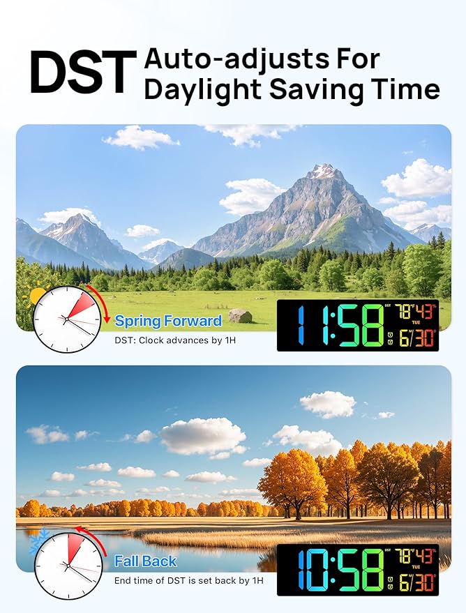 18.5" Large Digital Wall Clock with Remote Control, Big LED Display Digital Clocks with Night Light, Alarm, Countdown, DST, Temp, Date for Living Room, Bedroom, Office, Gift for Seniors(Black)