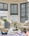 Graywind Smart Natural Roman Shades Compatible with Alexa Google Rechargeable Light Filtering Motorized Blinds with Remote Plain Fold for Doors Bedroom, Custom Size (Striped Charcoal)