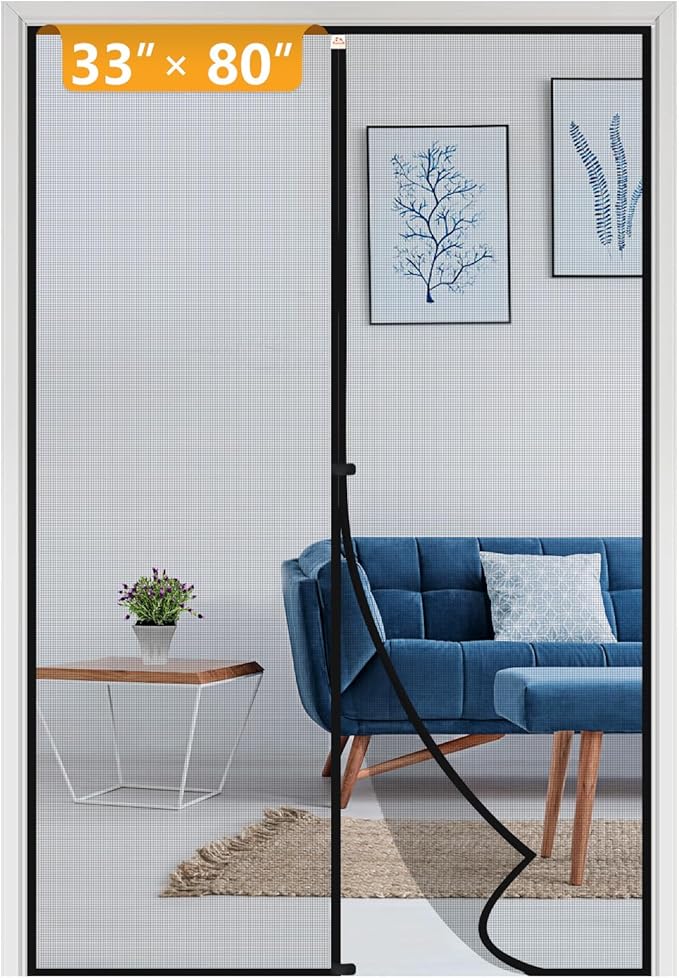 yotache Magnetic Screen Door Fits Door Size 33 x 80, Screen Size 35" x 81" Double-Sewed, Close-Stitching, Top Anti-Tear, Heavy Duty with Full Frame Hook&Loop Strip Black