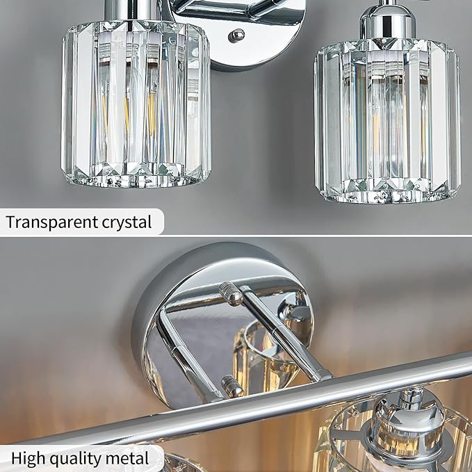 FDPBY Modern 4 Light Crystal Vanity Light, Chrome Vertical Bathroom Light Fixture Over Mirror for Dressing Table Sink, Compatible with Dimmable Bulbs (Bulbs Not Included)