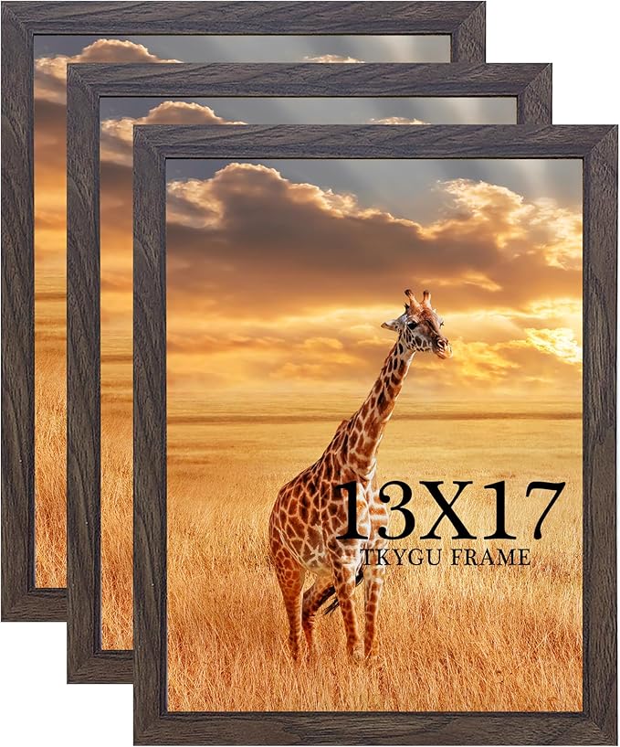 TKYGU 13x17 Picture frame Set of 3, wooden frame walnut for 13 x 17 Inch Picture Poster Photo with Durable Shatter Resistant Plexiglass,Wall Gallery 13 by 17 frame for Wall best gift