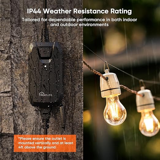 TREATLIFE Dimmer Plug with 100FT Wireless Remote Control, IP44 Weather Resistance, Outdoor Dimmer for String Lights, Lamps, Patio Lights, Max Power 400W
