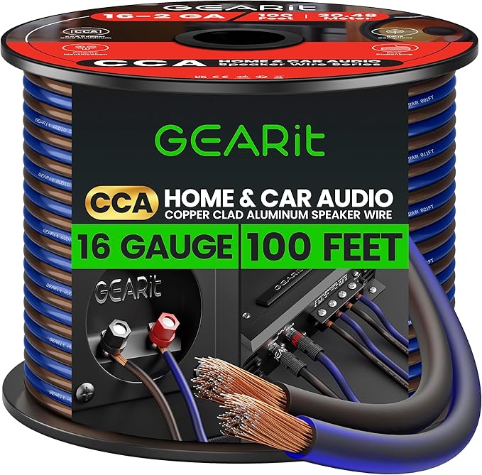GEARit Pro Series 16AWG Speaker Wire, 16 Gauge Speaker Wire Cable (100 Feet / 30 Meters) Great Use for Home Theater Speakers and Car Speakers, Transparent Black/Blue