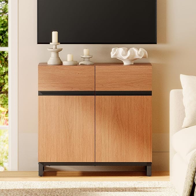 WAMPAT Modern TV Stand for TVs up to 40 inch, Entertainment Center TV Console with Adjustable Shelve and Metal Base for Living Room,Bedroom, Mocha
