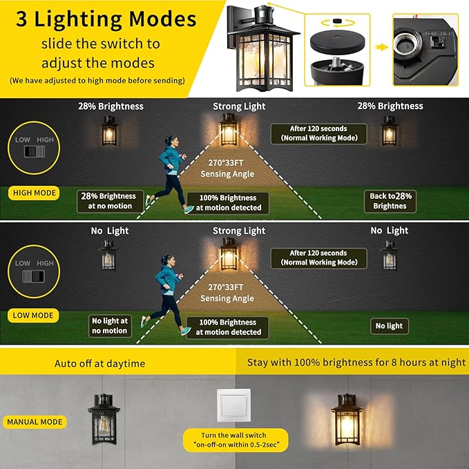 XANGQAN Brown Motion Sensor Outdoor Lights Wall Mount - Dusk to Dawn Exterior Light Fixture for Outside House Porch Patio Garage - Waterproof Lantern with Yard Front Motion Detector