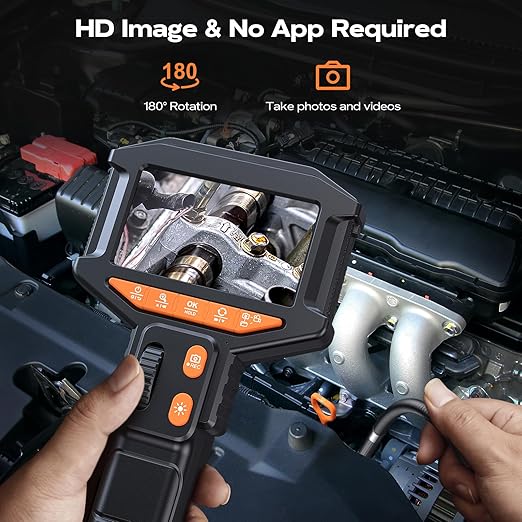 Two-Way Articulating Borescope Camera with Light: Industrial Endoscope Inspection Snake Camera - Flexible Bore Scope Cam with 0.33in Articulated Probe for Mechanic Automotive Engine Wall - 5.5FT