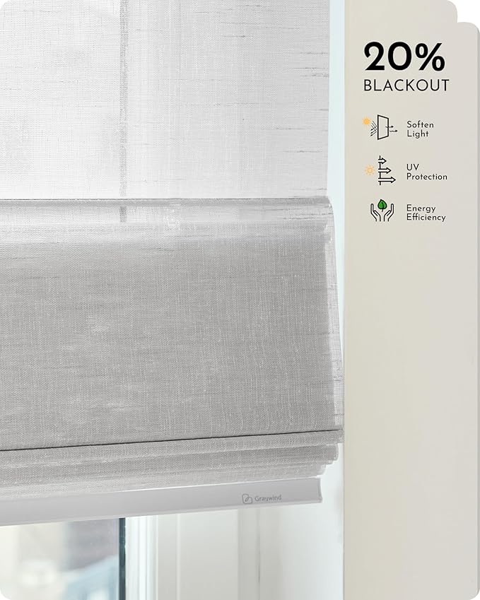 Graywind Smart Roman Shades 20% Blackout Compatible with Alexa Google WiFi Hardwired Automatic Blind Remote View Visible Roman Window Shades for Windows Doors, Custom Size (Semi-Sheer Grey)