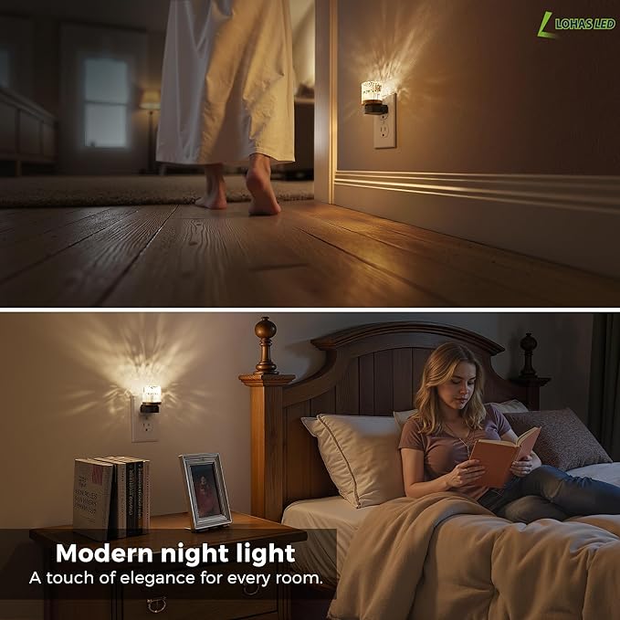 L LOHAS LED Night Light, 2 Pack Night Lights Plug into Wall, 3000K Soft Light LED NightLights, Built in Dusk to Dawn Sensor for Hallway, Bathroom, Rooms