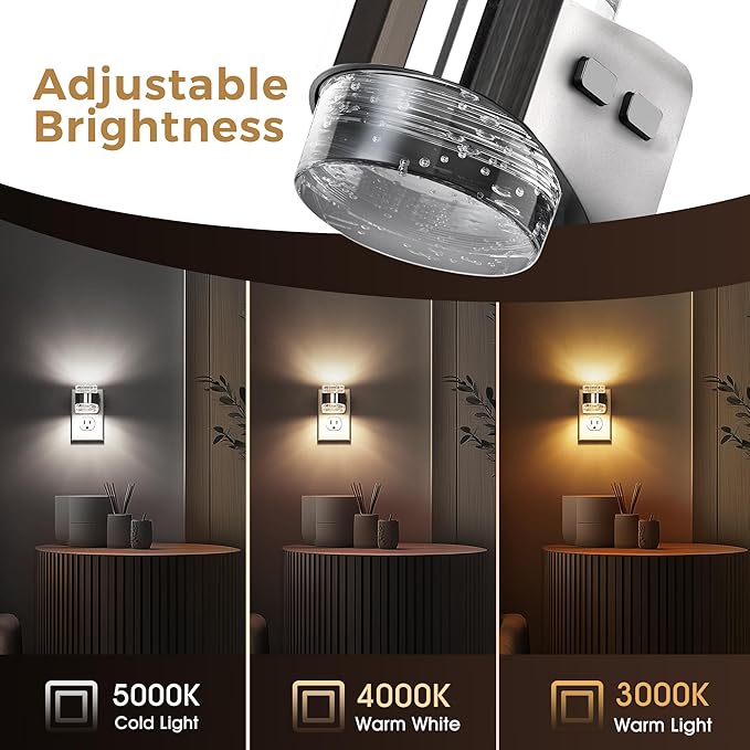 L LOHAS LED 3CCT Night Lights Plug into Wall, 3000K/4000k/5000K Adjustable Color Temperature Night Light,Bubble Nightlight with Dusk to Dawn Sensor for Rooms Bathroom Hallway