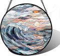 DASTOLL Stained Glass Window Hanging, Sunrise Waves Sun Catchers Diamond Glass Panel Hangings Abstract Suncatcher Decor for Birthday for Women, Men, Wife, Aunt, and Mom 9.8 in