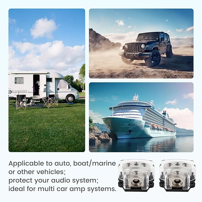 NuIth 2PCS 3 Way Zine-Alloy Power Distribution Block, 0/2/4 Gauge in 4/8 Gauge Out Auto Car Audio Distribution Connecting Block, 3 Way Ground Distribution Block for Audio Amplifier Splitter