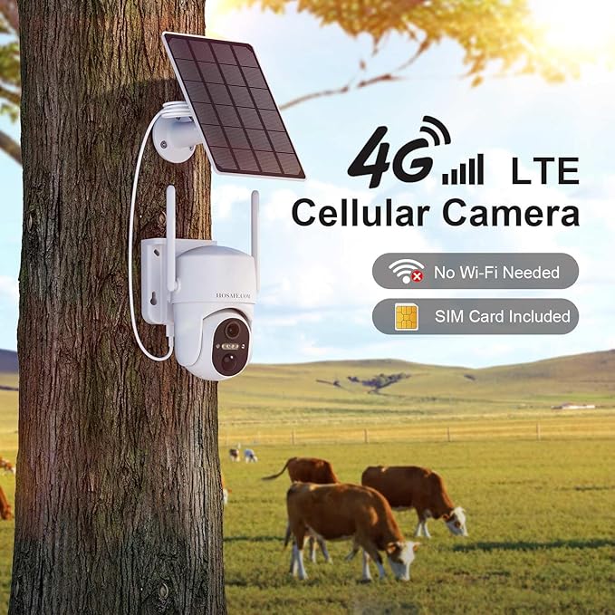 HOSAFE.COM No WiFi Security Cameras Wireless Outdoor, 4G LTE Cellular Security Camera, Solar Camera for Home Security, 360 PTZ, Human Sensor, 2K HD, 2-Way Talk, IP66