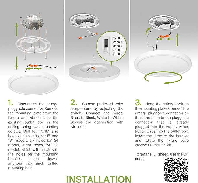 ASD LED 15" Round Flush Mount Ceiling Light Fixture, Low Profile Surface Lighting | 5CCT, Dimmable, Ultra-Thin, ETL Listed | 28W 2300LM 2700-6000K 100-277V | Kitchen, Hallway Lamp | White, 2 Pack