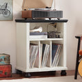 Joaxswe Record Player Stand with Vinyl Record Storage, 24" Wide Mid-Century Record Player Table Up to 200 Albums,Large Wood Turntable Stand Cabinet Dispaly Shelf for Living Room,Bedroom,White