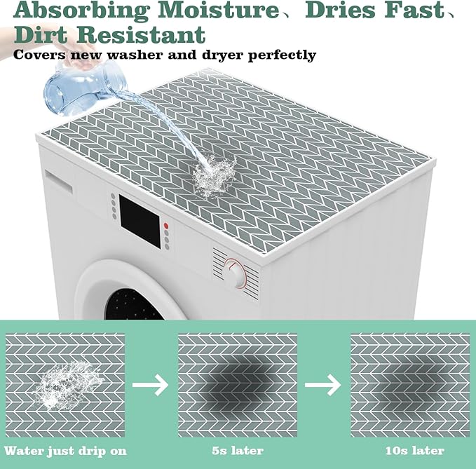 Actvty Washer and Dryer Covers for the Top, 2 Pieces 25.6'' x 23.6'' Washer Dryer Top Protector Mat, Diatomite Rubber Washing Machine Top Covers Non-Slip Scratch Protection Dust-Proof