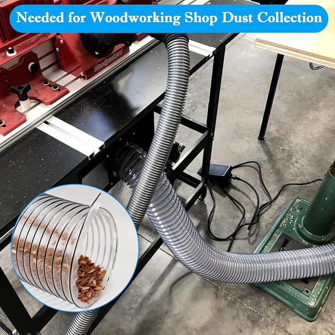 PVC Dust Collection Hose 6" x 10', Puncture Resistant 6 Inch Dust Collector Hose for Shop Vacuum,Woodworking Dust Collection Systems,Flexible Clear PVC Fume Debris Dust Hose Tube w/Carbon Steel Wire