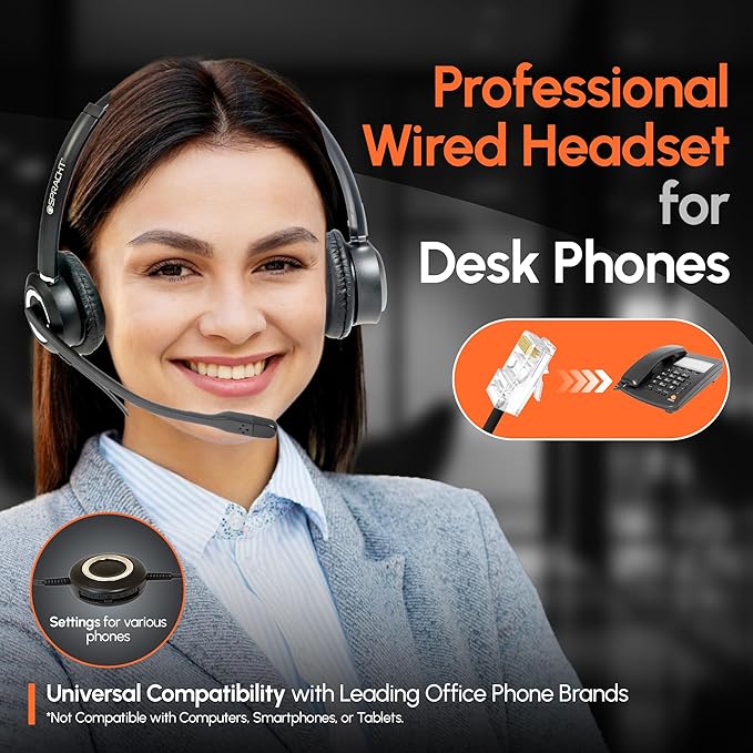 Spracht Zum RJ9 Dual Ear Wired Headset for Desktop Phones | Universal Telephone Headsets for Office Telephones | Works with Polycom Digium Nortel Yealink Grandstream Cisco