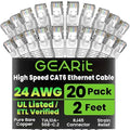GEARit Cat 6 Ethernet Cable (20-Pack 2 Feet) Cat6 Network Patch, 10Gbps, RJ45, Snagless Cord, Gold-Plated Connectors, Internet for PC, TV, Tablet, Router, Printer, Servers, IT Data Center - White