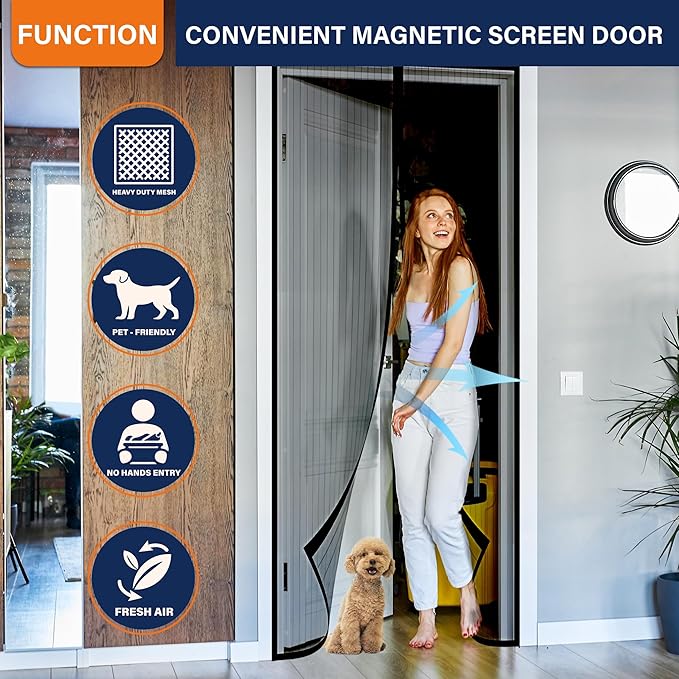 Magnetic Screen Door, Heavy Duty Door Screen Magnetic Closure Keep Bugs Out,Pet & Kid Friendly,Fit Door Size 32" x 82"