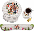 Keyboard Wrist Rest + Mouse Pad Wrist Support Set with Coasters, Non-Slip PU Base Ergonomic Mousepad for Home Office Working Studying Easy Typing & Pain Relief, Horse Theme, Horses Make Life Better