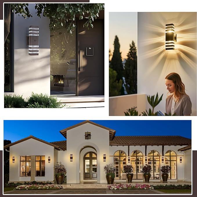 2 Pack Oil Rubbed Bronze Outdoor Wall Lights Fixtures with Motion Sensor Up Down Porch Lights Modern Dusk Dawn Exterior Sconce Wall Mount Outside Coach Lantern for House(With 4 Dimmable Warm Bulbs)