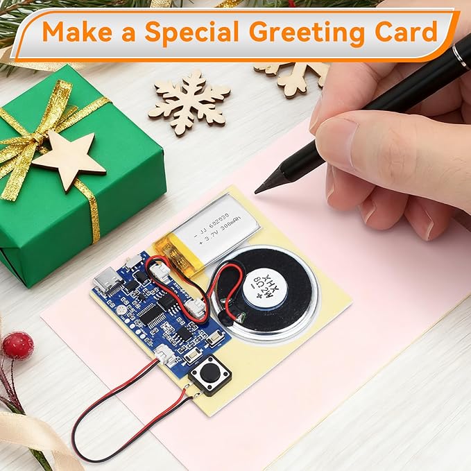 Sound Recorder Module DIY Music Voice Recording Module Chip with Speaker,Type-C Cable,Easy Recording Capability16 Minutes Music for Personalized Greetings, Holiday Crafts Cards with Manual