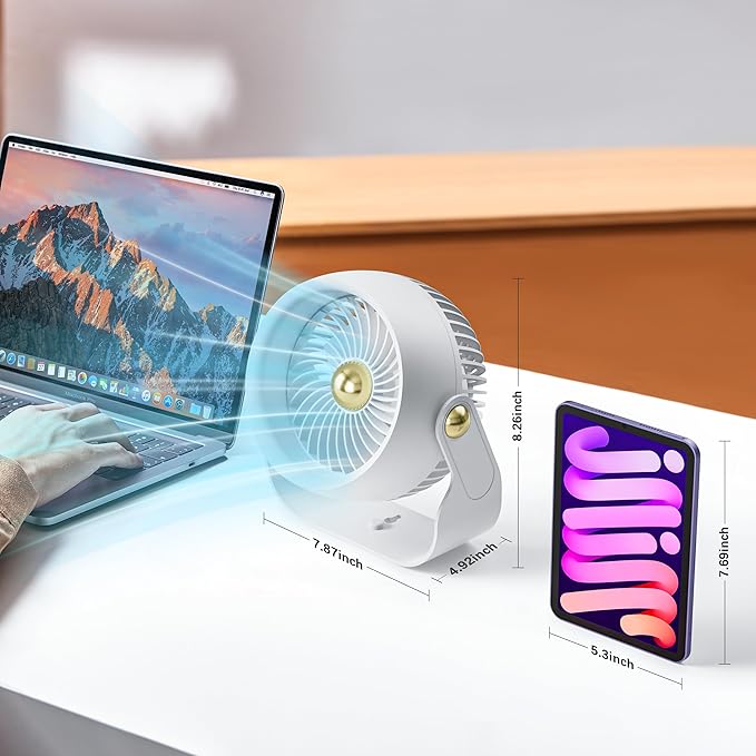 CIVPOWER Desk Fan: Table Fan Small Portable Rechargeable with 6000 mAh Battery - 4 Speed and Timing - Quiet Desktop 8 Inch Fan for Bedroom Room Dorm Office Air Circulation 270°Adjustable