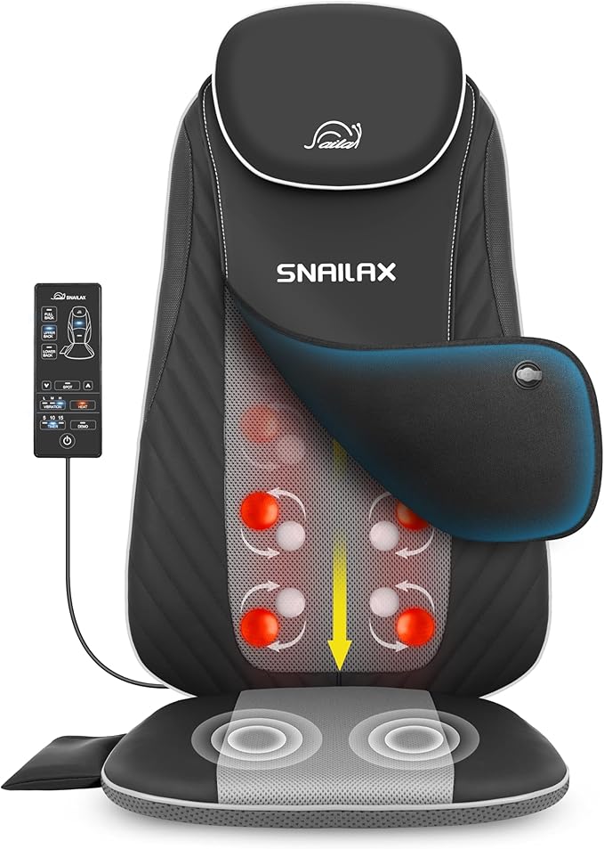 Snailax Christmas Gifts for Dad,Mom Shiatsu Back Massager with Heat & Vibration, 3D Kneading Massage Chair Pad for Pain Relief Deep Tissue, Chair Massager for Office Home Chair Use