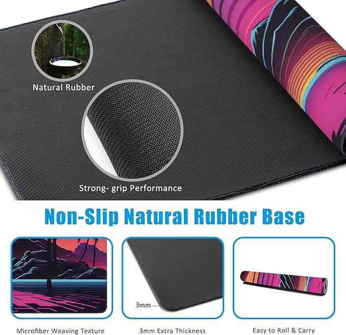 EOBKLAX Mouse Pad,Retro Sunset Desk Mat for Desktop,Desk Pad with Non-Slip Base and Stitched Edge,Extended Mousepad for Office and Home 35.4X15.7 Inch