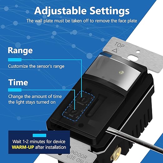 LIDER Motion Sensor Switch with Wall Plate, PIR Sensor Light Switch, Occupancy & Vacancy Modes, No Neutral Wire Required, 120V, 60Hz, 150W LED/CFL, Single Pole, LPS-1P-BKWP2P, Black, 2 Pack