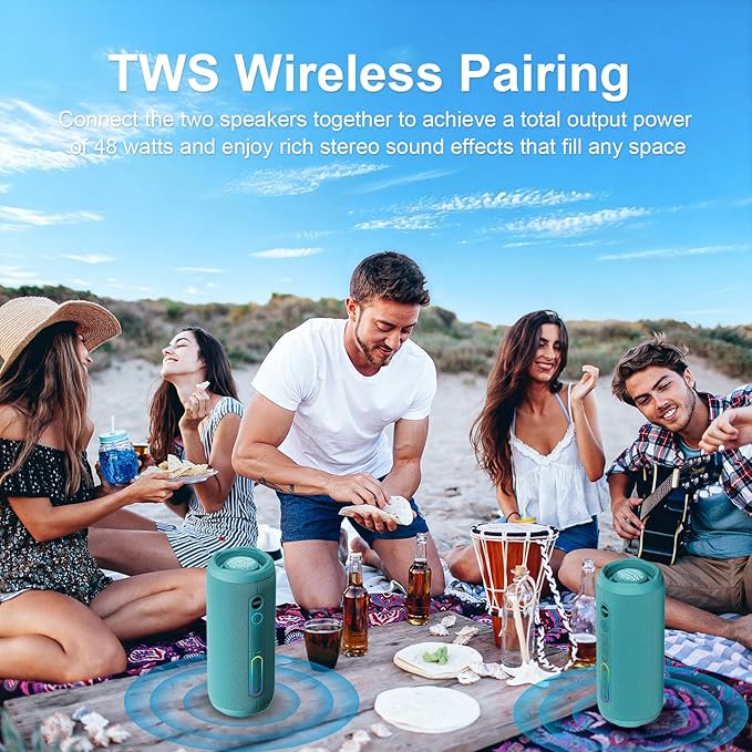 YOLOEMOT Bluetooth Speakers Wireless Loud Stereo Sound, Powerful Deep Bass, TWS Pairing, IPX7 Waterproof Dustproof,12H Playtime, Portable Speaker Bluetooth for Travel, Sport, Party, Biking (Teal)