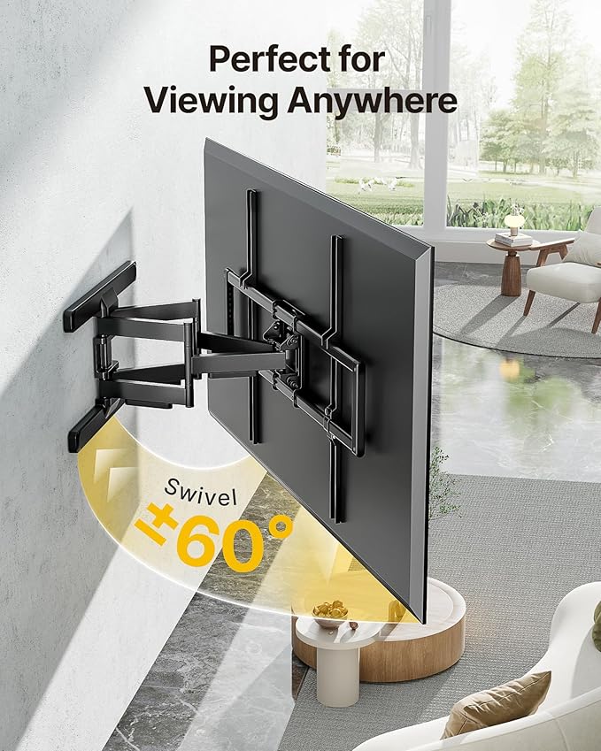 monTEK Heavy Duty Full Motion TV Wall Mount for 43–100 Inch TVs Pre-Assembled Bracket with Tool-Free Tilt Swivel & Extension Max VESA 800x600, 150lbs 4X Strength Tested Fits 16/18 Inch Studs, HW1276BK