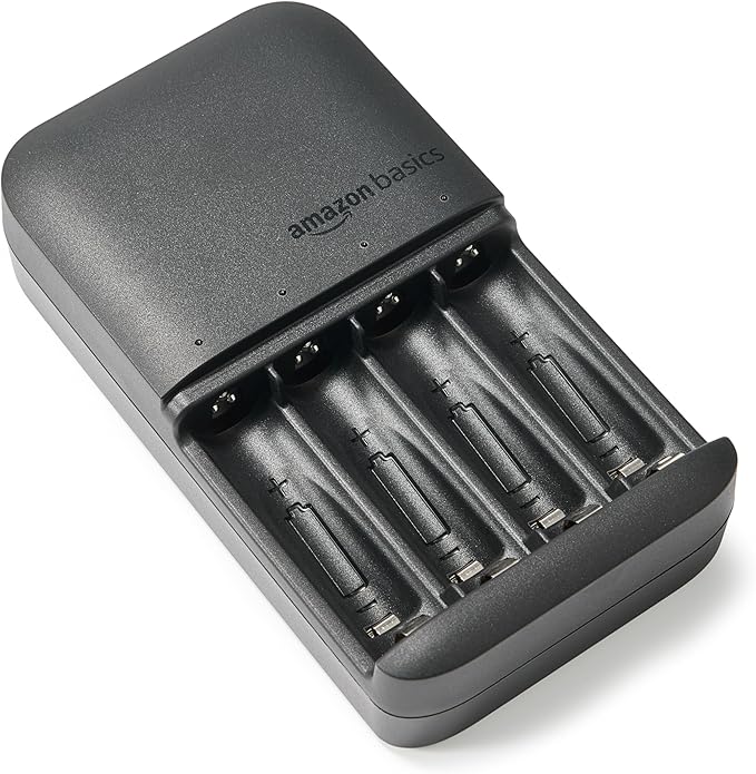 Amazon Basics NiMh Rechargeable Batteries (4 AA & 4 AAA) with 4 Bay Battery Charger, Type A (American) Plug, Black, 8 Count