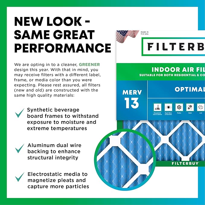 Filterbuy 19.5x19.5x4 Air Filter MERV 13 Optimal Smoke & Allergy Defense (4-Pack), Electrostatic Pleated HVAC AC Furnace Filters Replacement, Made in USA (Actual Size: 19.50 x 19.50 x 3.63)