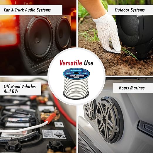 InstallGear 14 Gauge Speaker Wire with Banana Plugs - 100ft White Cable for Outdoor, Automotive & Marine