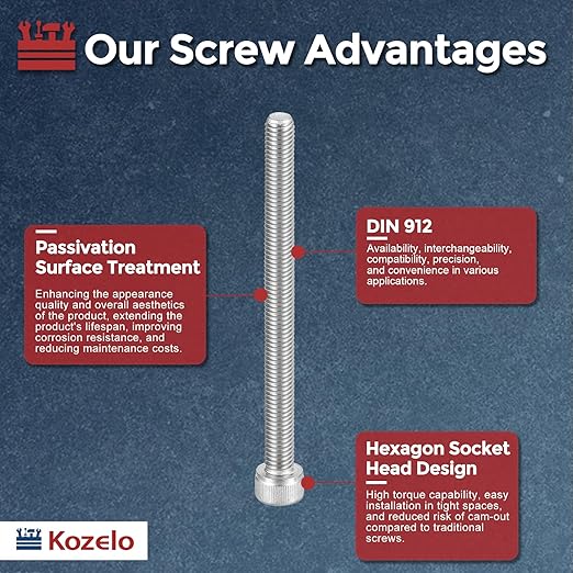 Kozelo 5pcs Socket Head Cap Screws - [M8-1.25 x 100mm] 304 Stainless Steel Allen Socket Drive for Electrical Motor 3D Printing Fan Engine Replacement Use, Silver