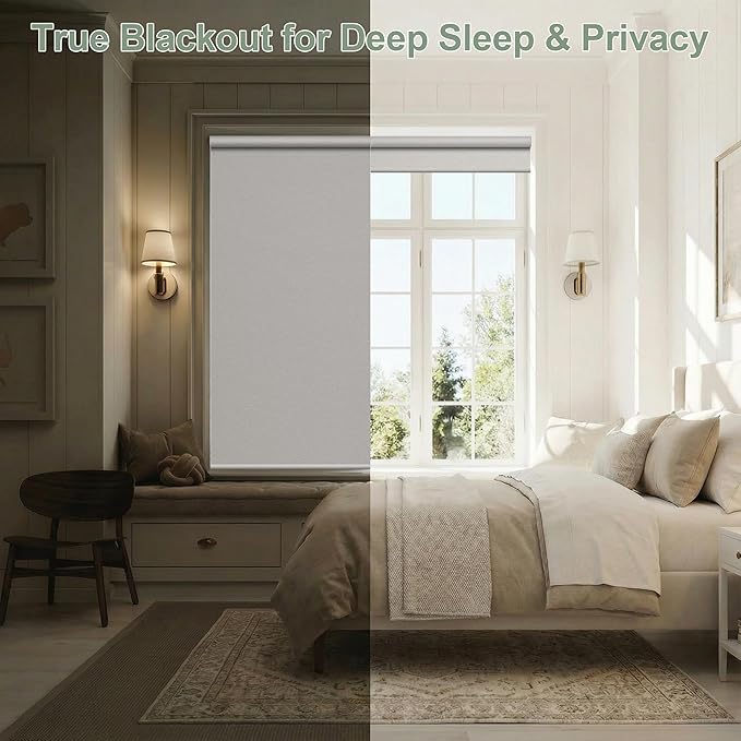 Zshine Motorized Blackout Window Blinds Customize Width (23-95 Inches) Remote Control Wireless and Rechargeable Roller Shades Blinds for Windows, Home, Office, Hotel, Club, Restaurant(82141F)
